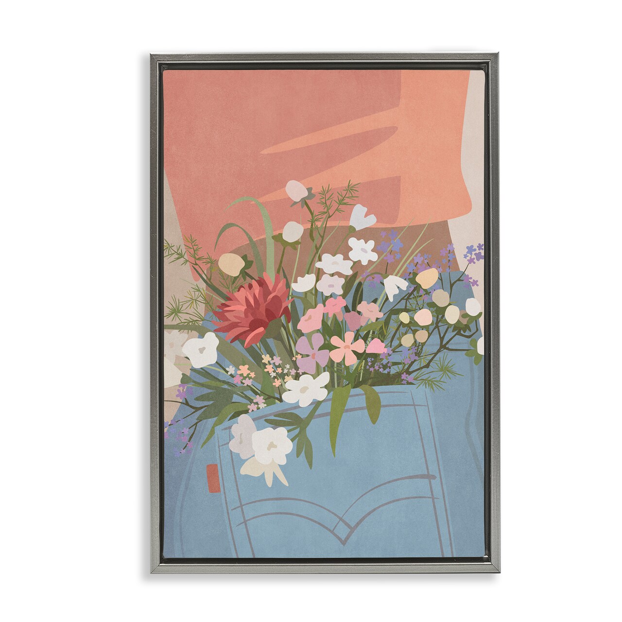 Stupell Industries Flowers in Jeans Pocket Framed Floater Canvas Wall Art Design by Nataly White